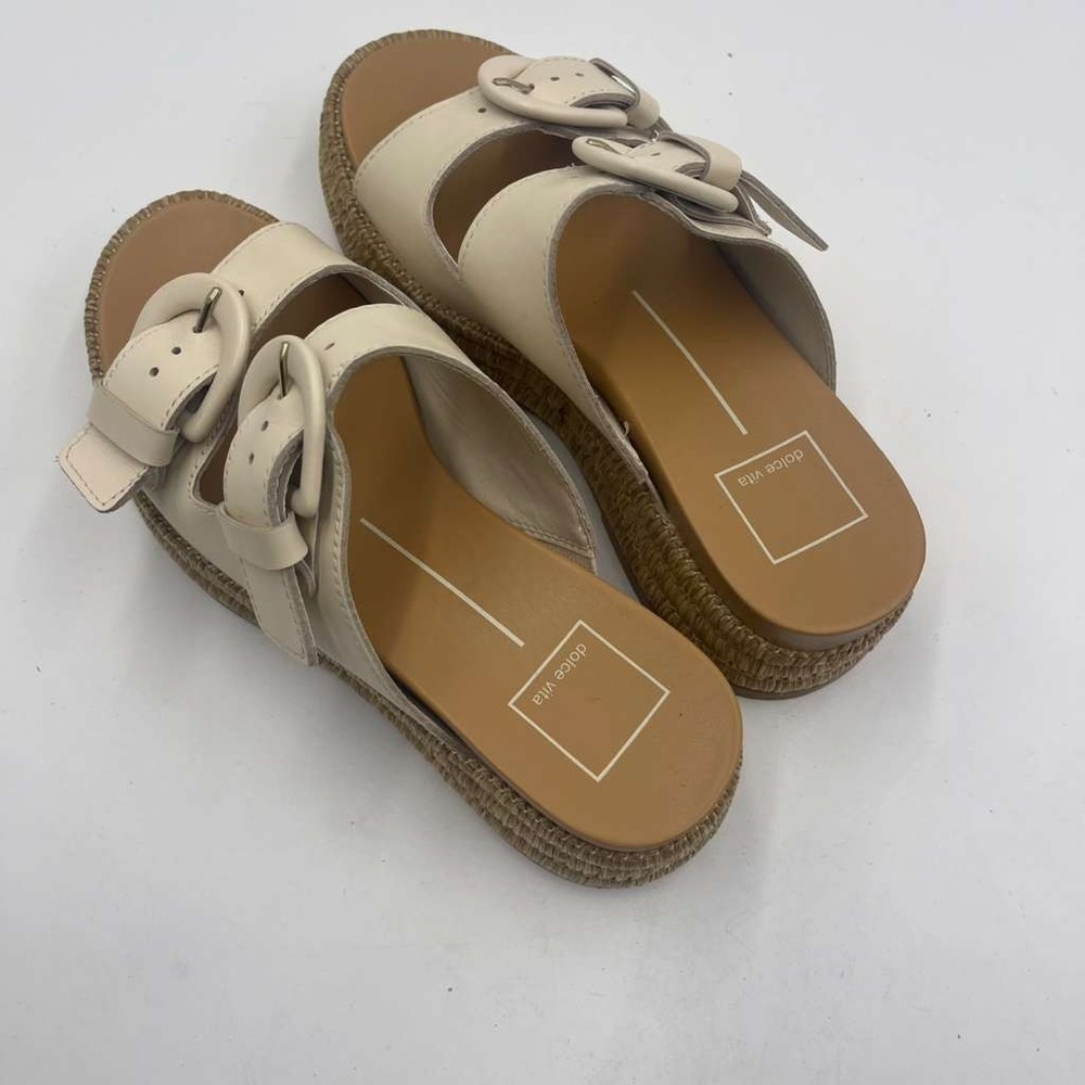 Dolce‎ Vita Brooks Cream Leather Double Buckle Raffia Platform Slide Sandals 6